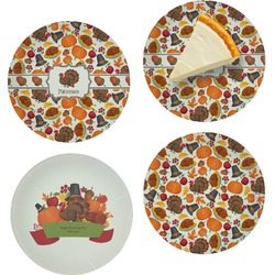 Traditional Thanksgiving Set of 4 Glass Appetizer / Dessert Plate 8" (Personalized)