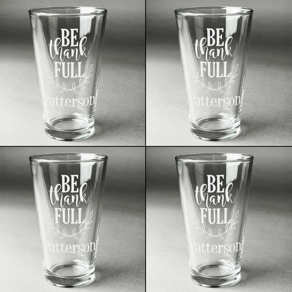 Traditional Thanksgiving Set of Four Engraved Beer Glasses - Individual View