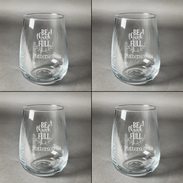Traditional Thanksgiving Set of Four Personalized Stemless Wineglasses (Approval)