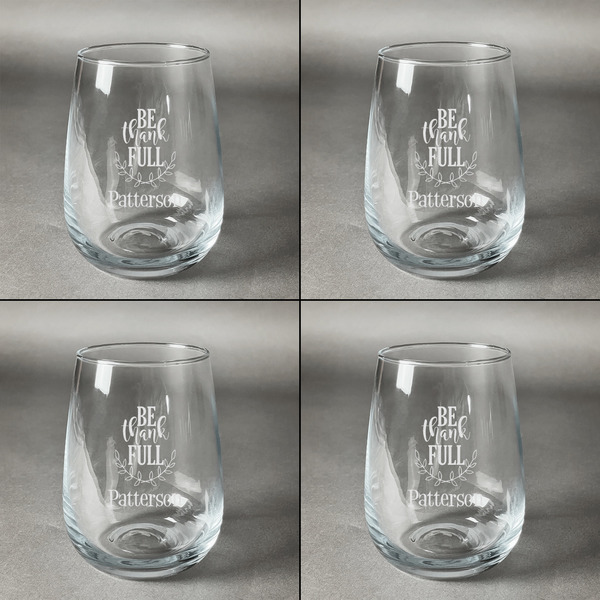 Traditional Thanksgiving Set of Four Personalized Stemless Wineglasses (Approval)