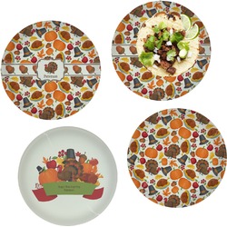 Traditional Thanksgiving Set of 4 Glass Lunch / Dinner Plate 10" (Personalized)