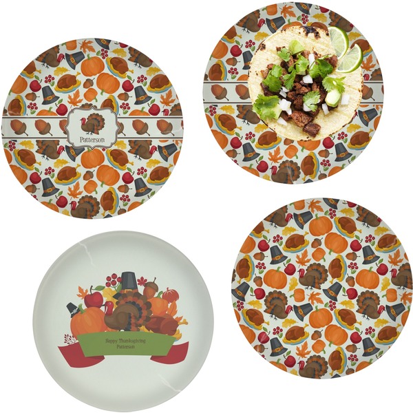 Custom Traditional Thanksgiving Set of 4 Glass Lunch / Dinner Plate 10" (Personalized)
