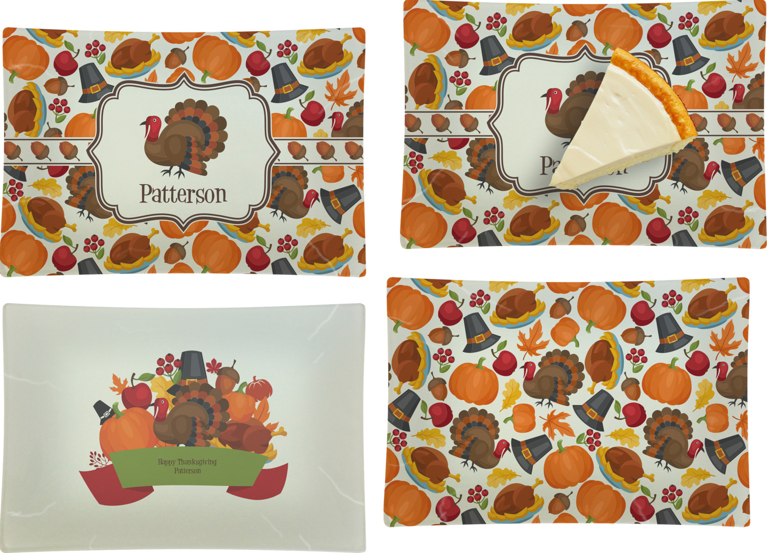 Traditional Thanksgiving Set of 4 Glass Rectangular ...