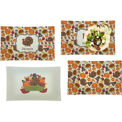 Traditional Thanksgiving Set of 4 Glass Rectangular Lunch / Dinner Plate (Personalized)