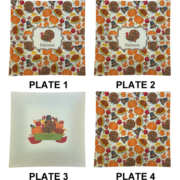 Traditional Thanksgiving Set of Square Dinner Plates (Approval)
