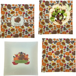 Traditional Thanksgiving Set of 4 Glass Square Lunch / Dinner Plate 9.5" (Personalized)