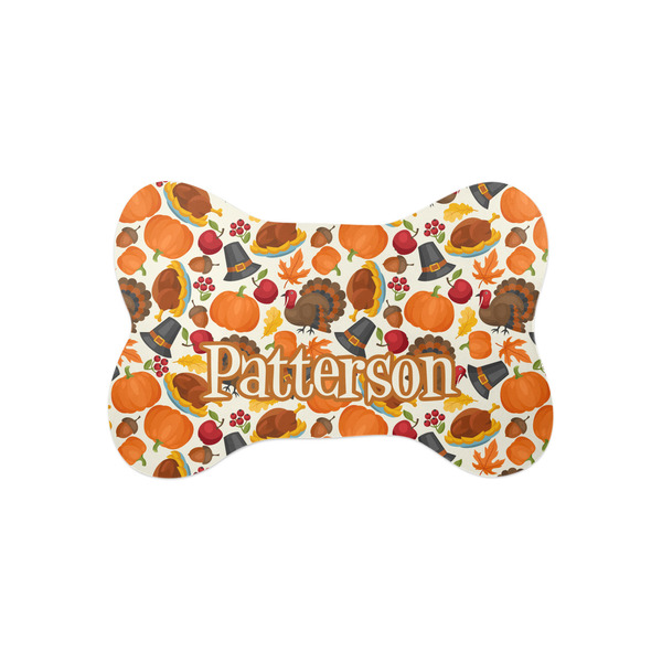 Custom Traditional Thanksgiving Bone Shaped Dog Food Mat (Small) (Personalized)