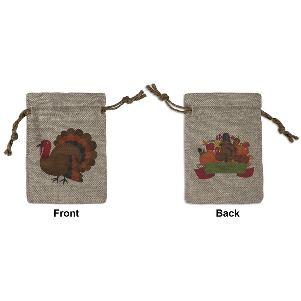Custom Traditional Thanksgiving Small Burlap Gift Bag - Front & Back (Personalized)