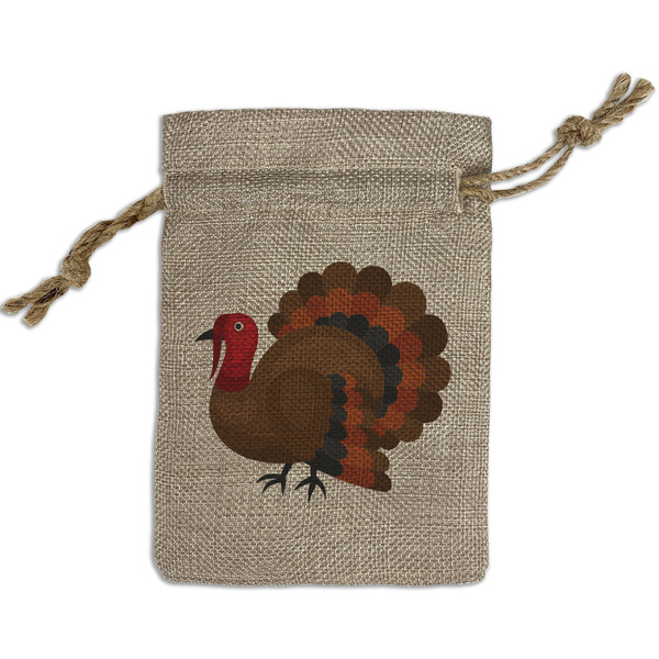 Custom Traditional Thanksgiving Small Burlap Gift Bag - Front