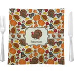 Traditional Thanksgiving 9.5" Glass Square Lunch / Dinner Plate- Single or Set of 4 (Personalized)