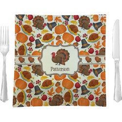 Traditional Thanksgiving 9.5" Glass Square Lunch / Dinner Plate- Single or Set of 4 (Personalized)