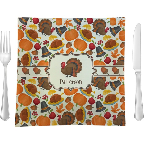 Custom Traditional Thanksgiving 9.5" Glass Square Lunch / Dinner Plate- Single or Set of 4 (Personalized)