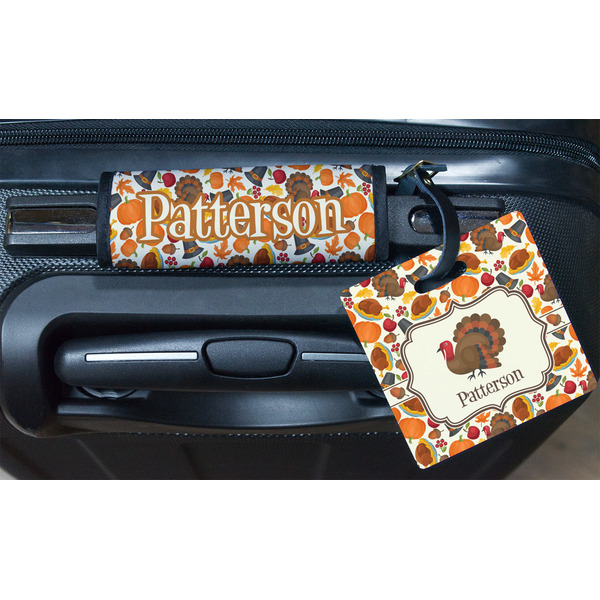 Traditional Thanksgiving Square Luggage Tag & Handle Wrap - In Context