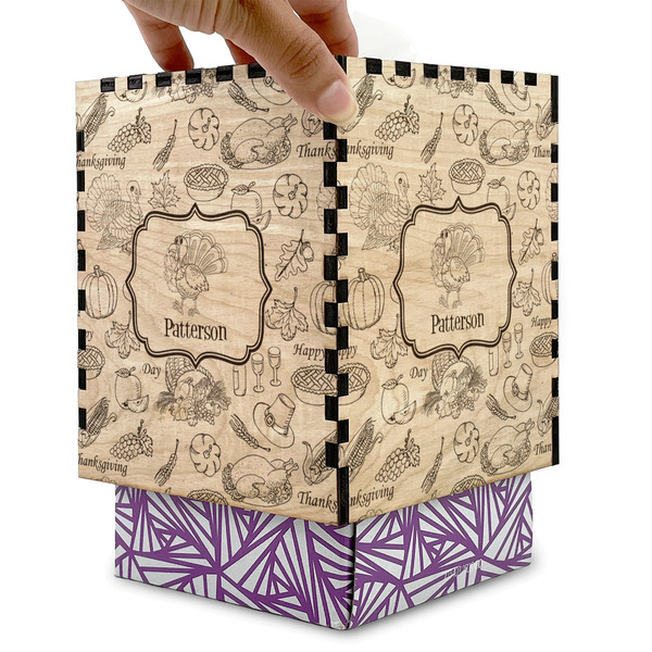 Traditional Thanksgiving Square Tissue Box Covers - Wood - with box