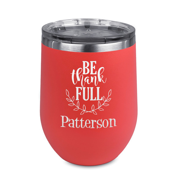 Custom Traditional Thanksgiving Stemless Stainless Steel Wine Tumbler - Coral - Double Sided (Personalized)