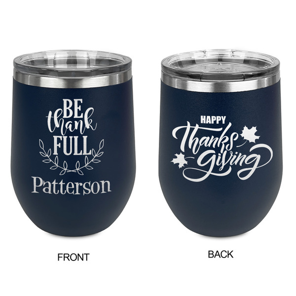 Traditional Thanksgiving Stainless Wine Tumblers - Navy - Double Sided - Approval