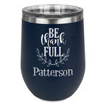 Traditional Thanksgiving Stemless Stainless Steel Wine Tumbler - Navy - Double Sided (Personalized)