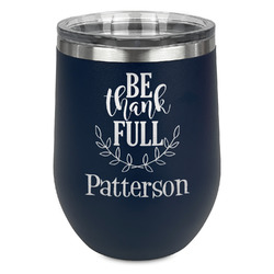 Traditional Thanksgiving Stemless Stainless Steel Wine Tumbler - Navy - Double Sided (Personalized)
