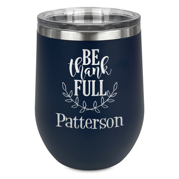 Custom Traditional Thanksgiving Stemless Stainless Steel Wine Tumbler - Navy - Single Sided (Personalized)