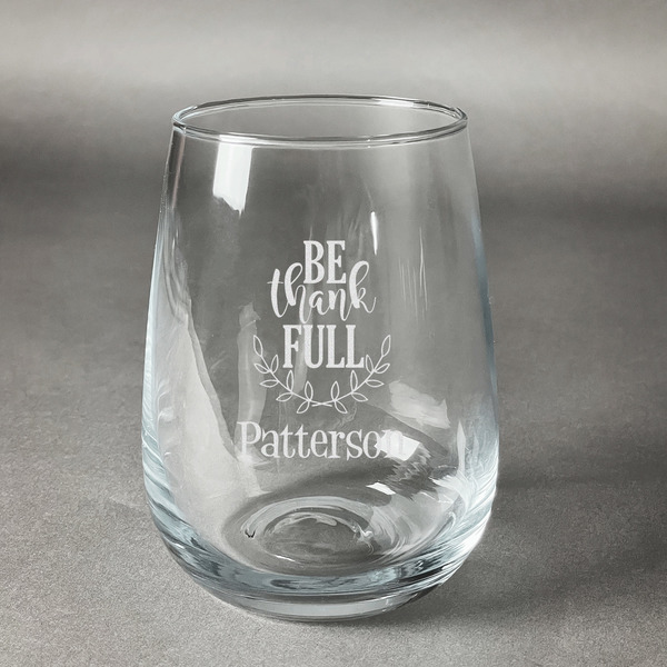 Custom Traditional Thanksgiving Stemless Wine Glass - Engraved (Personalized)