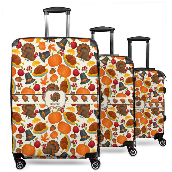 Custom Traditional Thanksgiving 3 Piece Luggage Set - 20" Carry On, 24" Medium Checked, 28" Large Checked (Personalized)