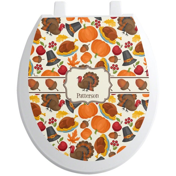 Custom Traditional Thanksgiving Toilet Seat Decal - Round (Personalized)