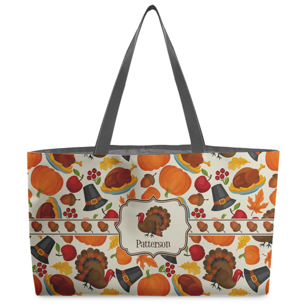 Custom Traditional Thanksgiving Beach Totes Bag - w/ Black Handles (Personalized)