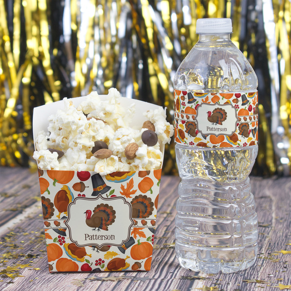 Traditional Thanksgiving Water Bottle Label - w/ Favor Box