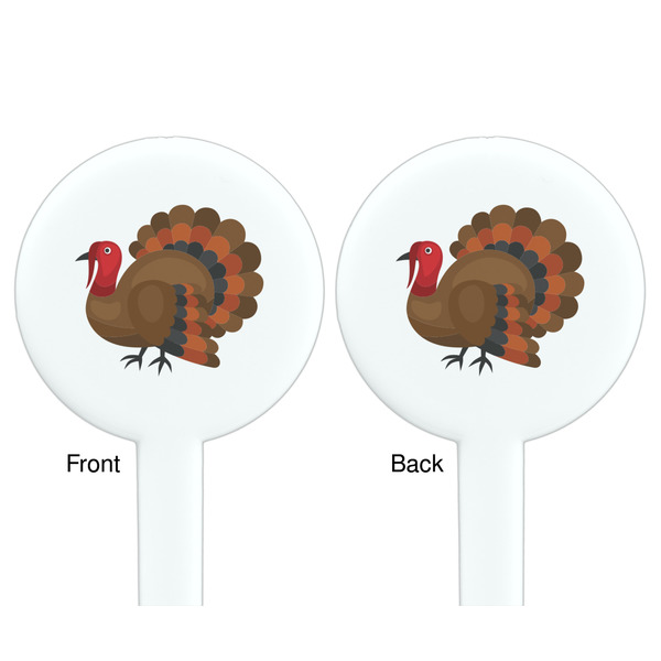 Traditional Thanksgiving White Plastic 7" Stir Stick - Double Sided - Round - Front & Back