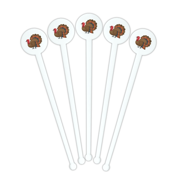 Traditional Thanksgiving White Plastic 7" Stir Stick - Round - Fan View
