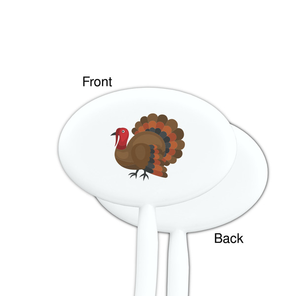 Traditional Thanksgiving White Plastic 7" Stir Stick - Single Sided - Oval - Front & Back