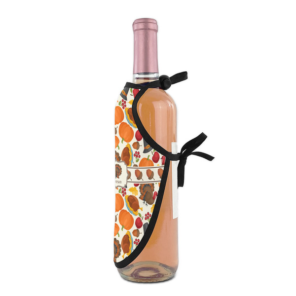Traditional Thanksgiving Wine Bottle Apron - DETAIL WITH CLIP ON NECK
