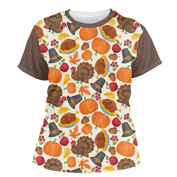 Custom Traditional Thanksgiving Women's Crew T-Shirt - Large