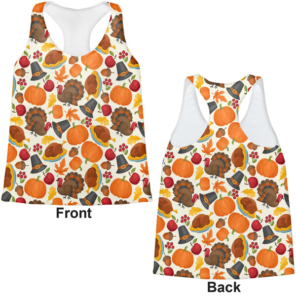 Traditional Thanksgiving Womens Racerback Tank Tops - Medium - Front and Back