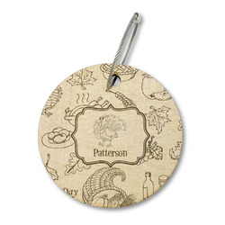 Traditional Thanksgiving Wood Luggage Tag - Round (Personalized)