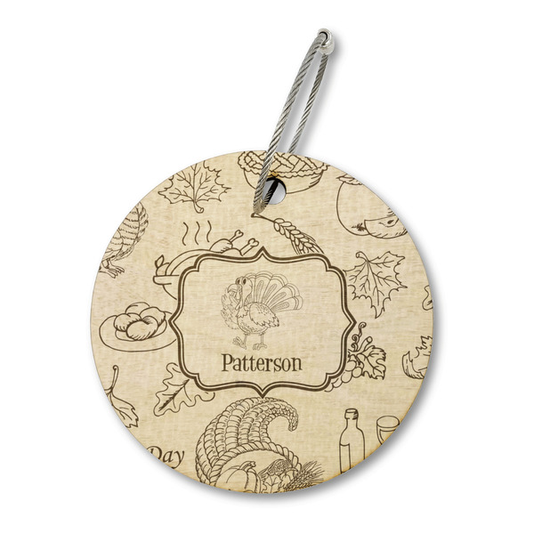 Custom Traditional Thanksgiving Wood Luggage Tag - Round (Personalized)