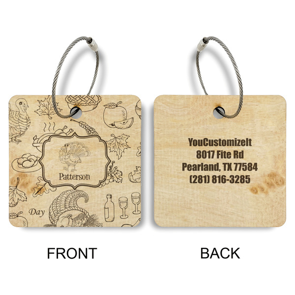 Traditional Thanksgiving Wood Luggage Tags - Square - Approval