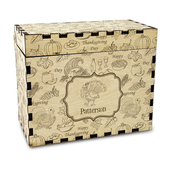Custom Traditional Thanksgiving Wood Recipe Box - Laser Engraved (Personalized)