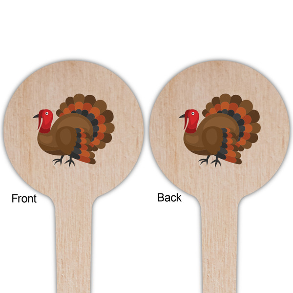 Traditional Thanksgiving Wooden 4" Food Pick - Round - Double Sided - Front & Back