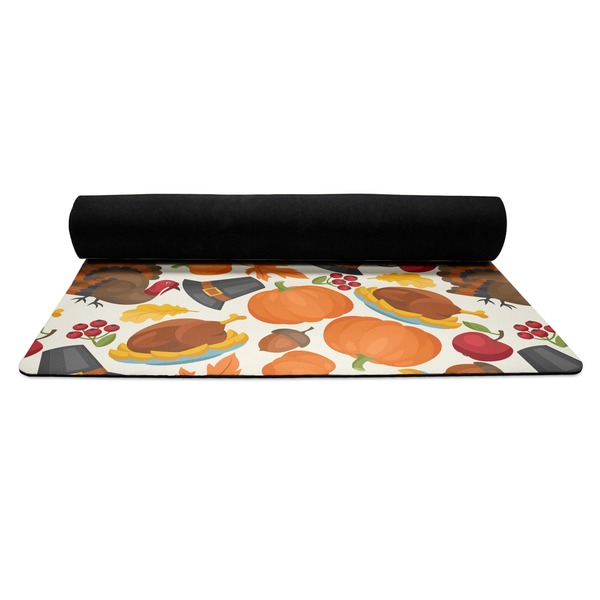 Traditional Thanksgiving Yoga Mat Rolled up Black Rubber Backing
