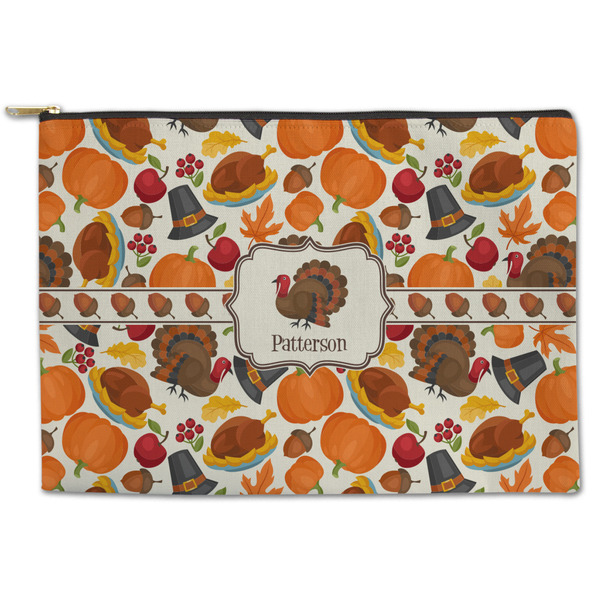 Custom Traditional Thanksgiving Zipper Pouch - Large - 12.5"x8.5" (Personalized)