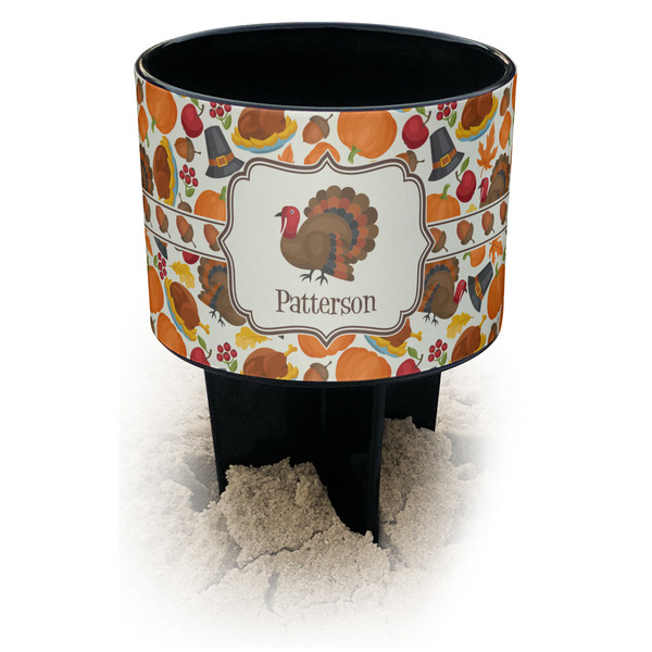 Custom Traditional Thanksgiving Black Beach Spiker Drink Holder (Personalized)