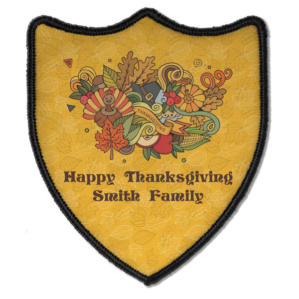 Custom Happy Thanksgiving Iron On Shield Patch B w/ Name or Text