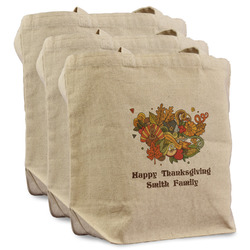 Happy Thanksgiving Reusable Cotton Grocery Bags - Set of 3 (Personalized)