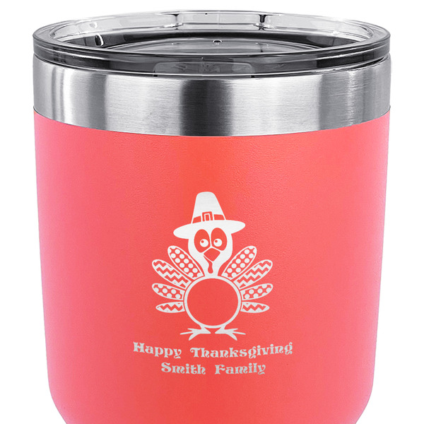 Happy Thanksgiving 30 oz Stainless Steel Ringneck Tumbler - Coral - CLOSE UP