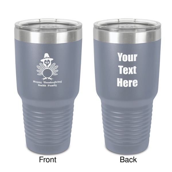 Custom Happy Thanksgiving 30 oz Stainless Steel Tumbler - Grey - Double-Sided (Personalized)
