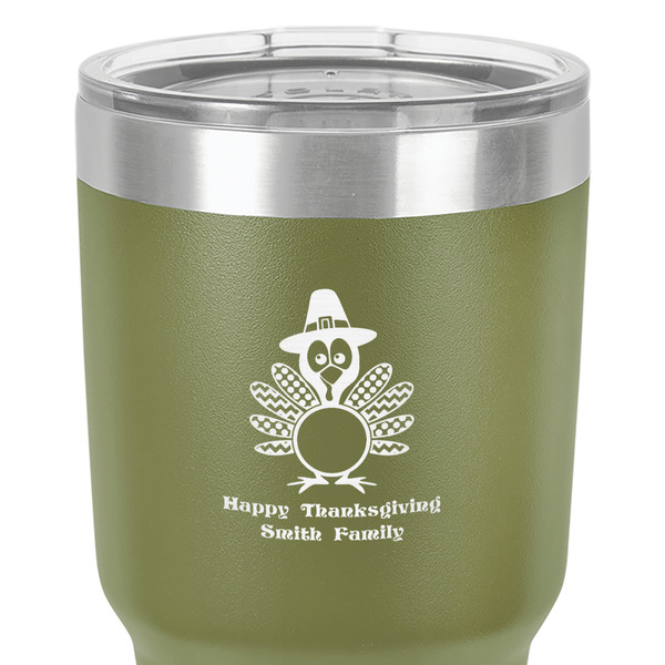 Happy Thanksgiving 30 oz Stainless Steel Ringneck Tumbler - Olive - Close Up