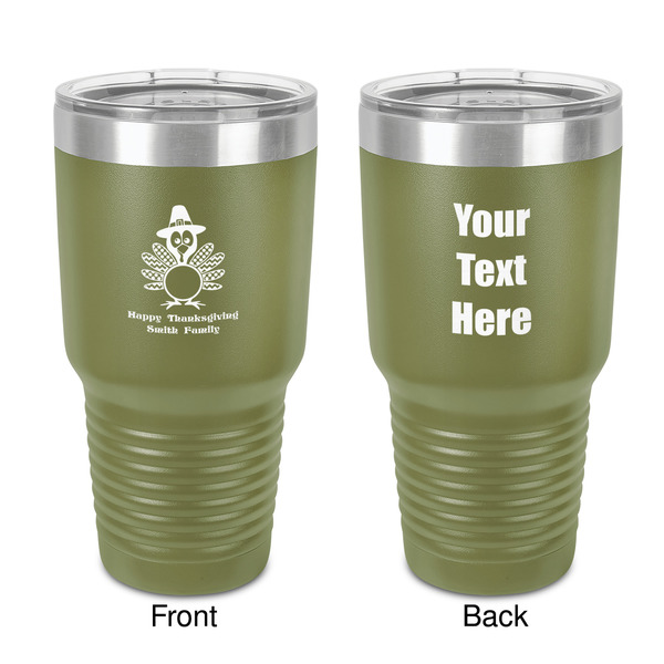 Custom Happy Thanksgiving 30 oz Stainless Steel Tumbler - Olive - Double-Sided (Personalized)