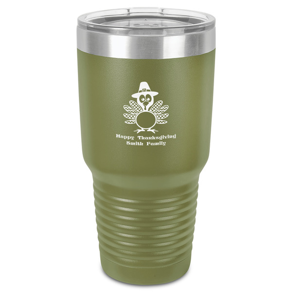 Custom Happy Thanksgiving 30 oz Stainless Steel Tumbler - Olive - Single-Sided (Personalized)