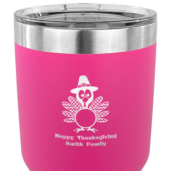 Happy Thanksgiving 30 oz Stainless Steel Ringneck Tumbler - Pink - CLOSE UP